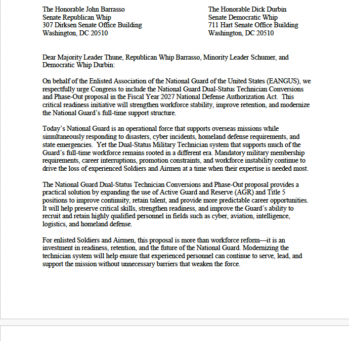 EANGUS Supports LP291 to Modernize the National Guard Workforce